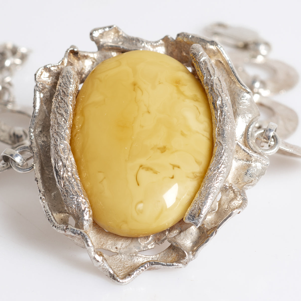 Hand Made Large Sterling Silver & Egg Yolk Amber Statement Bracelet Polish Hallmark (A1295)