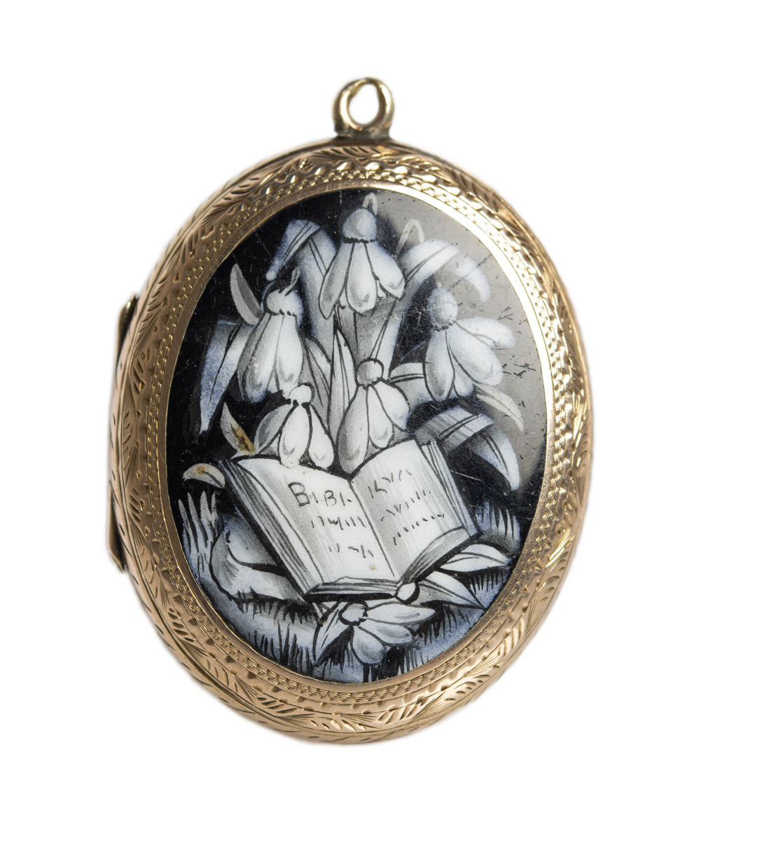 Antique Victorian 9ct Gold Back & Front & Enamel Snowdrop Photo Locket/Pendant (A1307)