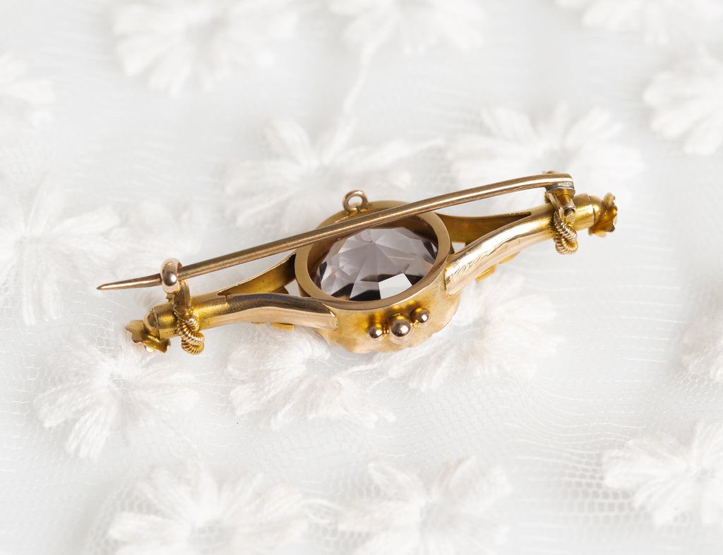Antique Belle Epoque 10k Gold, Rose De France Amethyst & Seed Pearl Bar Brooch / Pin  (A1311)