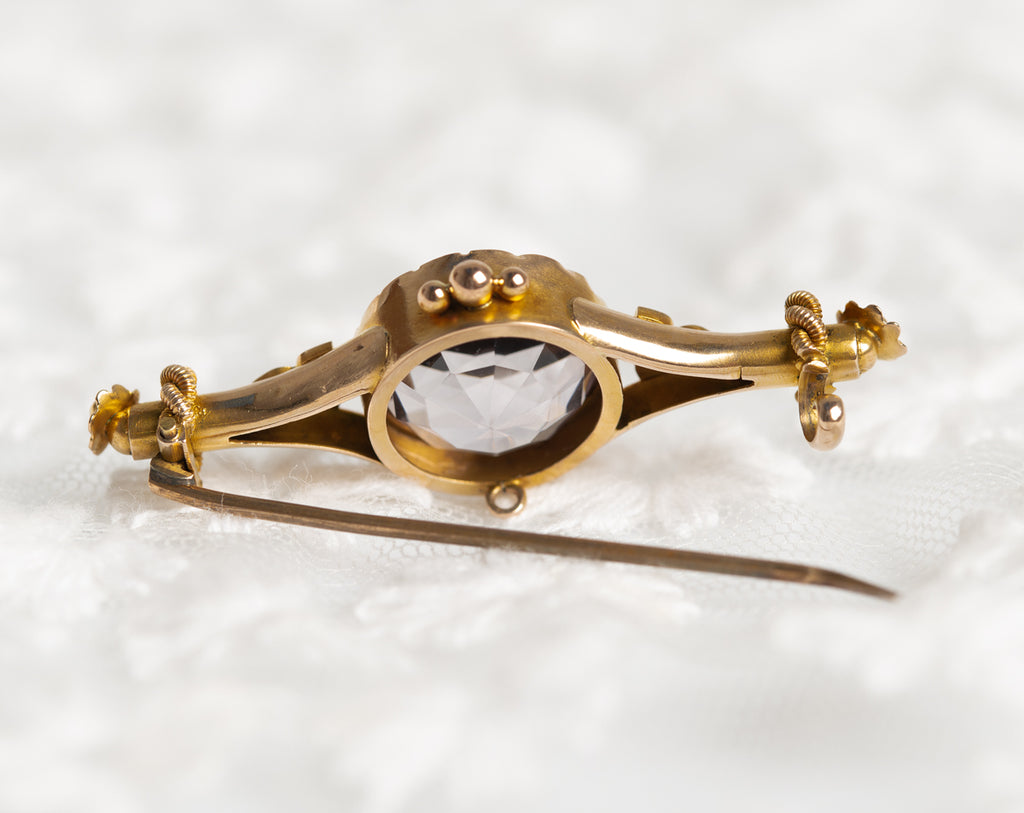 Antique Belle Epoque 10k Gold, Rose De France Amethyst & Seed Pearl Bar Brooch / Pin  (A1311)