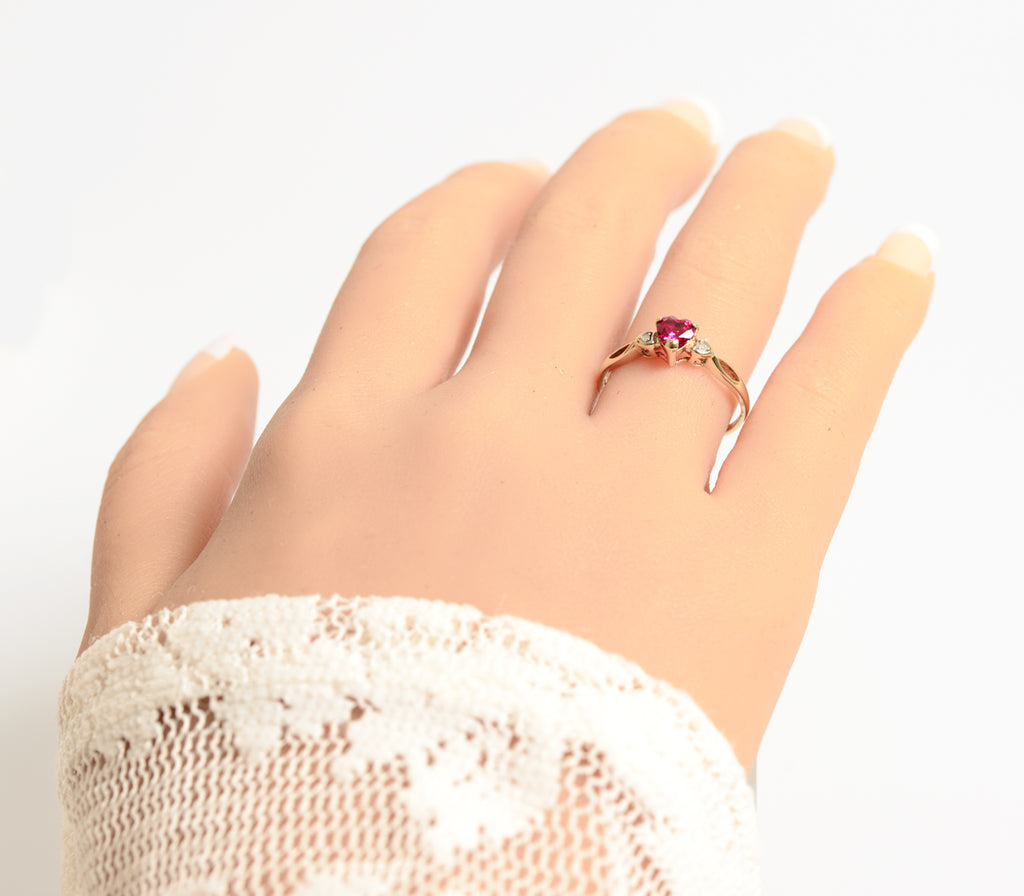 9ct 9K Gold, Pink Topaz & Diamond Ladies Dainty Promise Ring UK Size O1/2 (A1319)