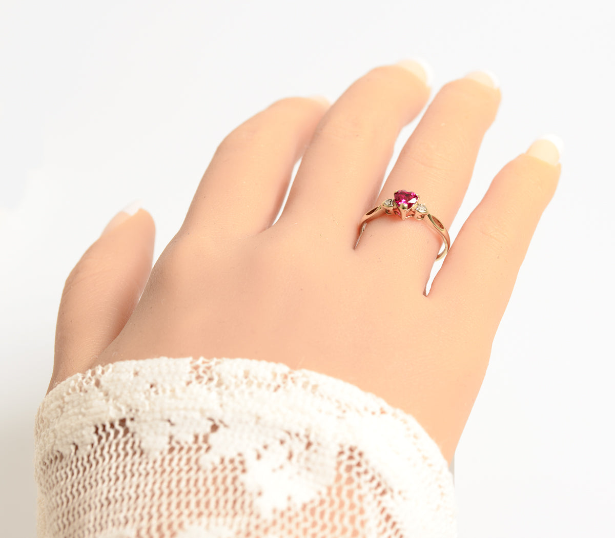 9ct 9K Gold, Pink Topaz & Diamond Ladies Dainty Promise Ring UK Size O1/2 (A1319)