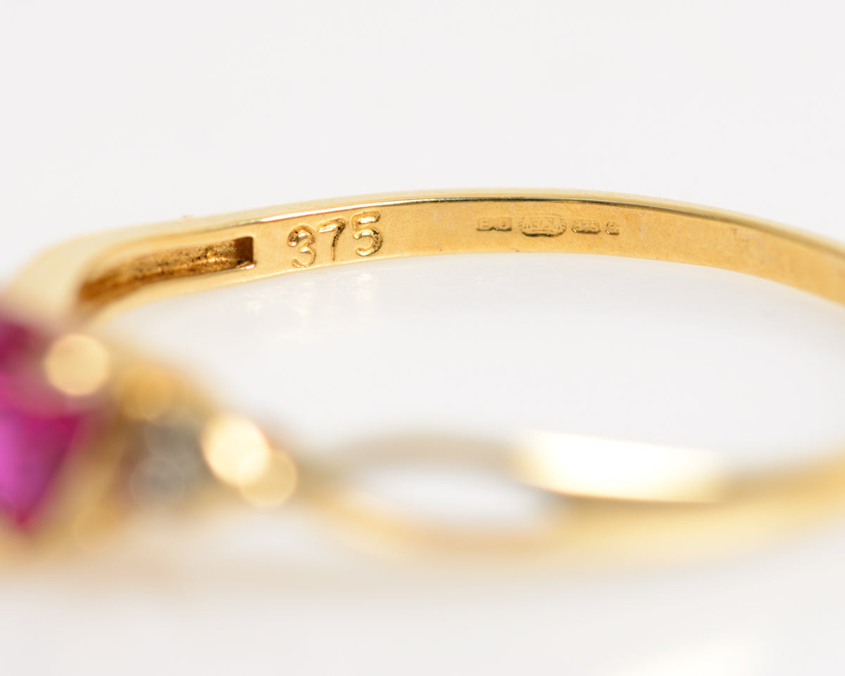 9ct 9K Gold, Pink Topaz & Diamond Ladies Dainty Promise Ring UK Size O1/2 (A1319)