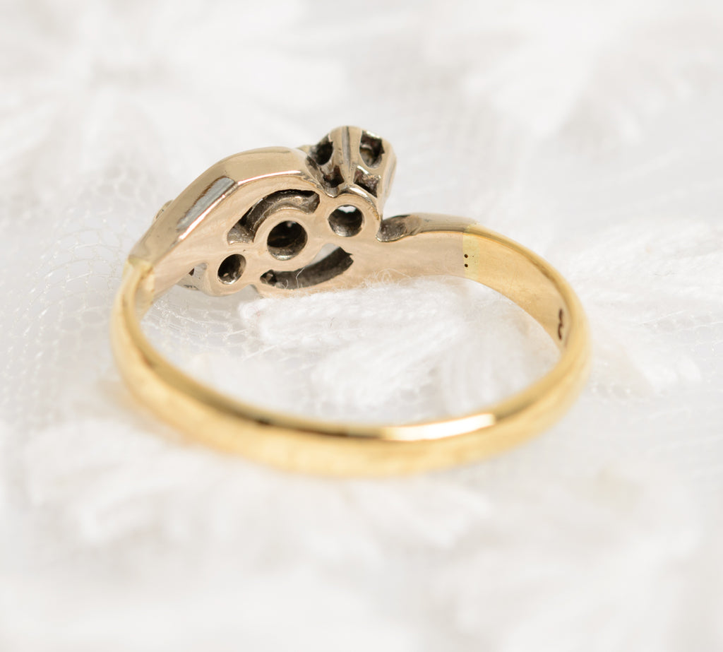 Vintage 18ct 18K Gold & Platinum Diamond Crossover Ring Women's UK Size K (A1322)