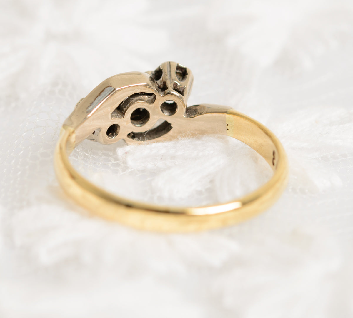 Vintage 18ct 18K Gold & Platinum Diamond Crossover Ring Women's UK Size K (A1322)
