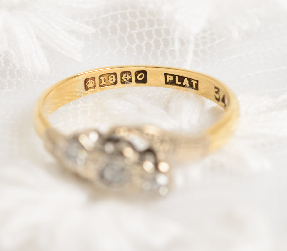 Vintage 18ct 18K Gold & Platinum Diamond Crossover Ring Women's UK Size K (A1322)
