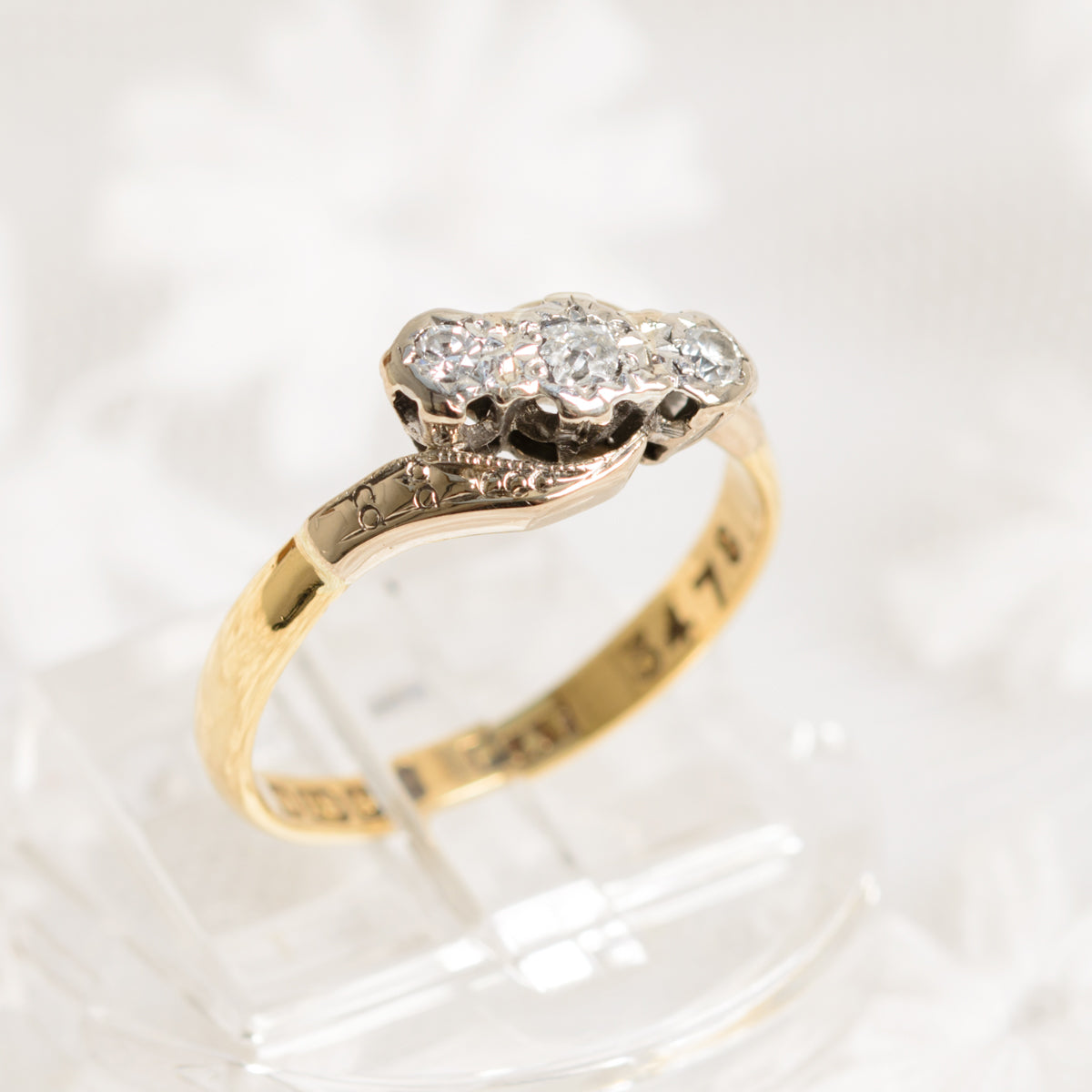 Vintage 18ct 18K Gold & Platinum Diamond Crossover Ring Women's UK Size K (A1322)