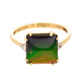 9ct 9k Gold Ring With Rainbow Ammolite & Rock Crystal Quartz Gemstones UK Size N (A1327)