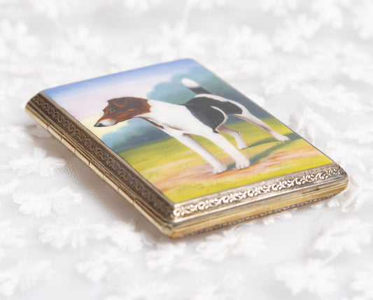 Art Deco Hand Painted Enamel Terrier Dog Cigarette Case Gold Cased (A1338)