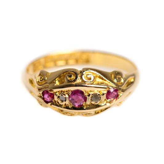 Antique 18ct Gold Ring Ruby & Diamond Set Hallmarked 1917 (A1347)