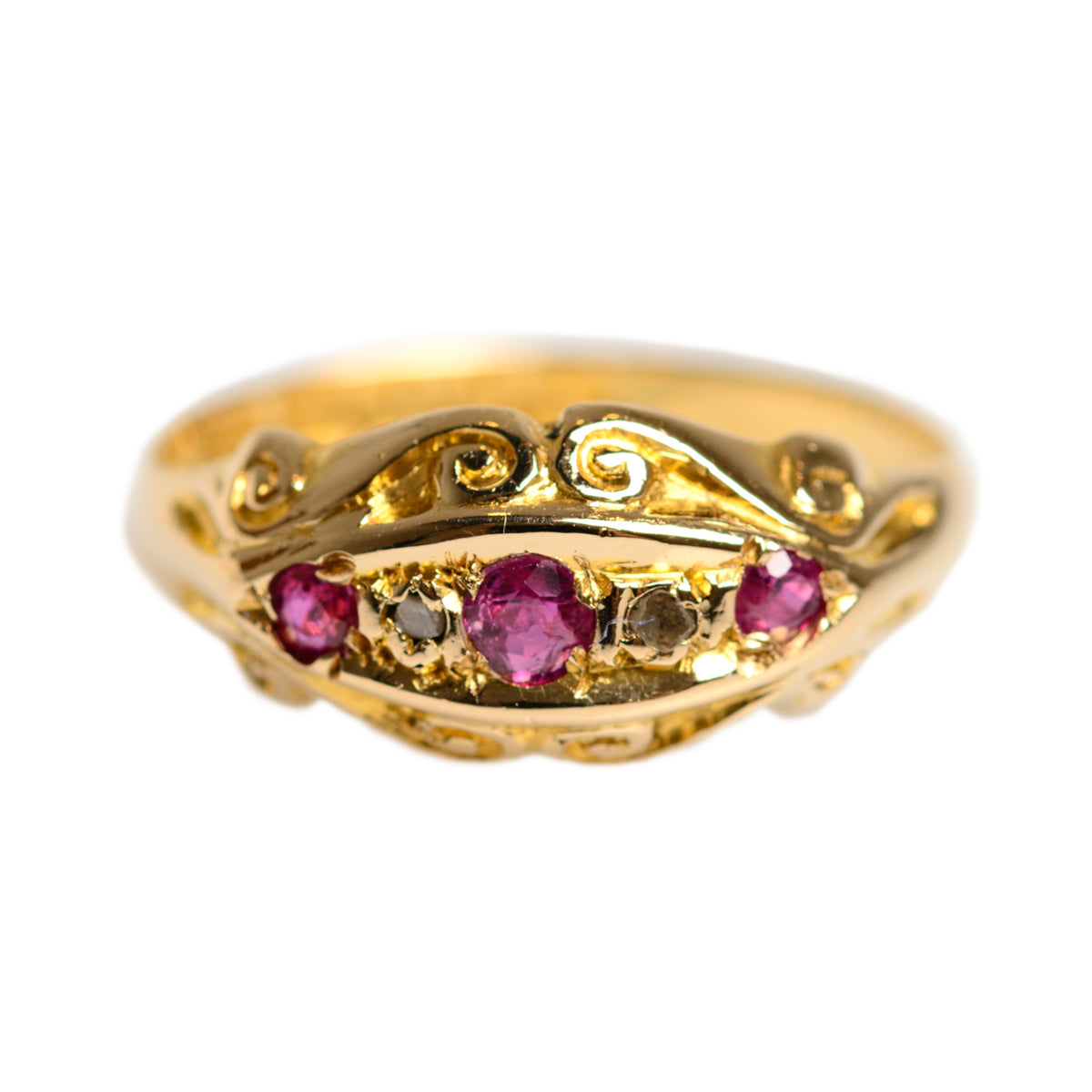 Antique 18ct Gold Ring Ruby & Diamond Set Hallmarked 1917 (A1347)