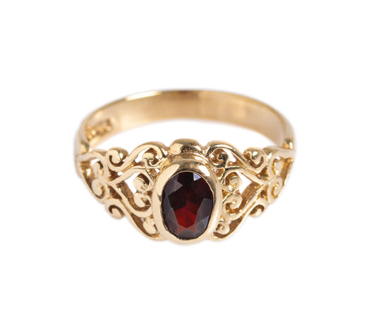 Vintage 9ct Gold Ring With Garnet Gemstone Heart Design Mount (A1355)