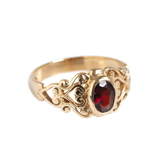 Vintage 9ct Gold Ring With Garnet Gemstone Heart Design Mount (A1355)