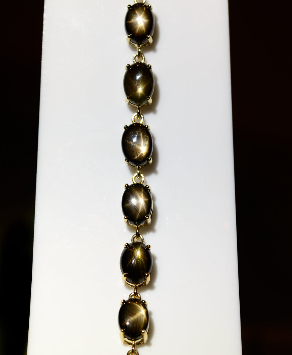 9ct Yellow Gold Bracelet Star Sapphire Cabochons 18tcw Jewelry (A1360)