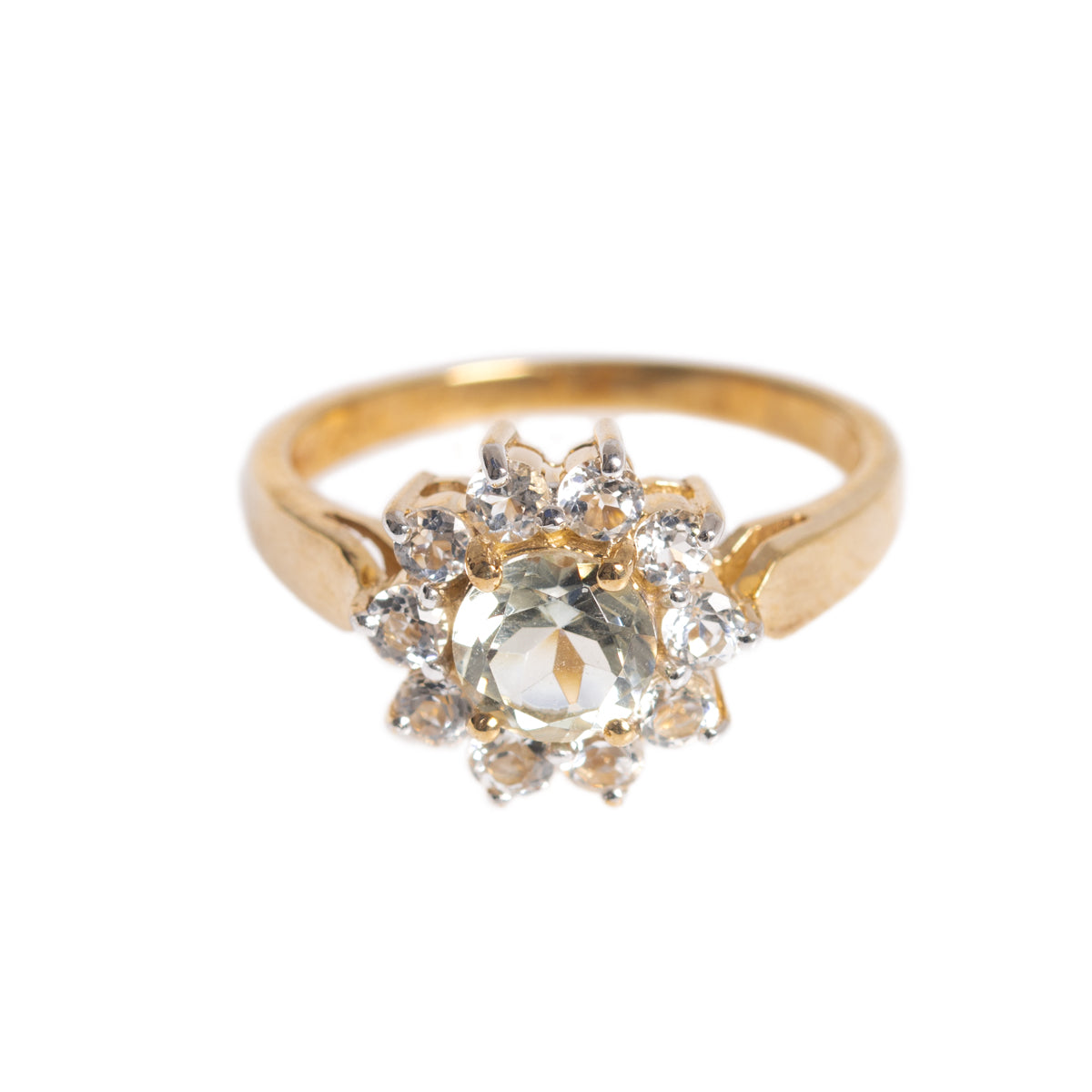 9ct Gold Ring With Aquamarine Gemstone & Halo Design Hallmarked 2007 (A1376)