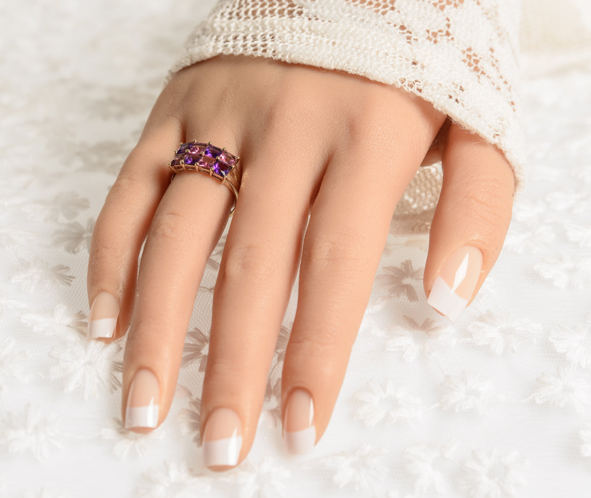 Amethyst & Pink Tourmaline Gemstone Gold Ring In 9ct Yellow Gold Hallmark 2007 (A1378)