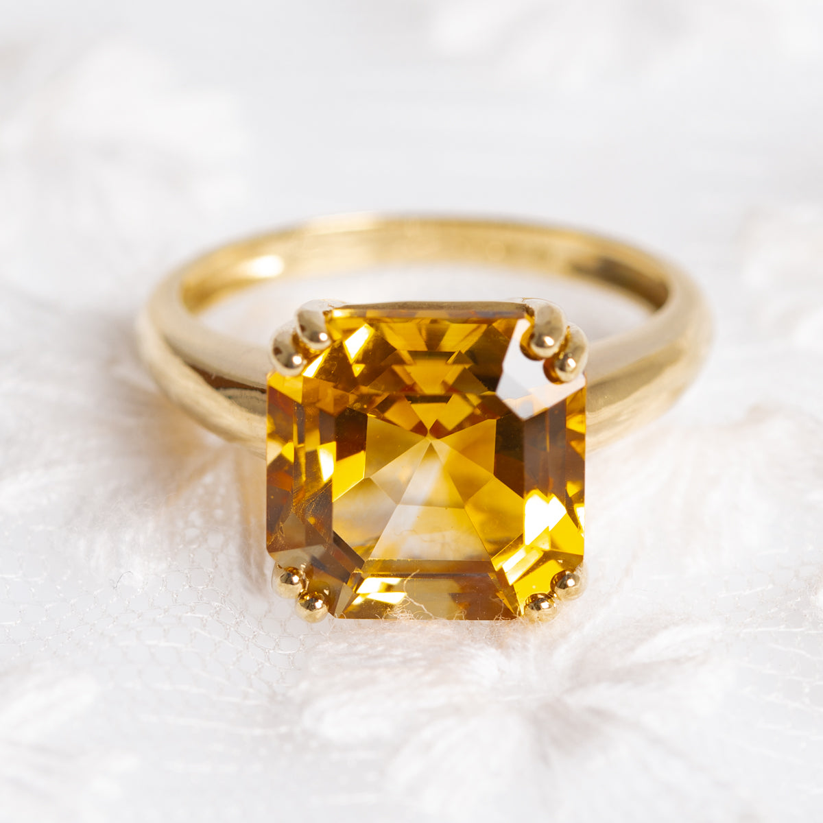 5 Carat Natural Citrine Gemstone Ring In 9ct Gold Square Cut Gem  (A1380)
