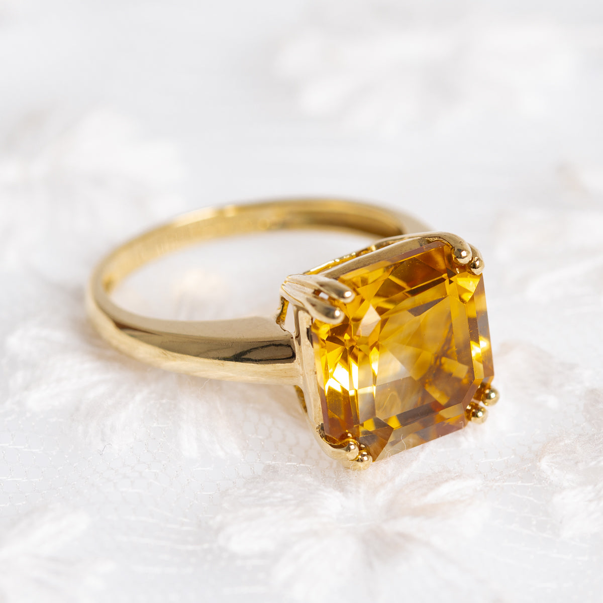 5 Carat Natural Citrine Gemstone Ring In 9ct Gold Square Cut Gem  (A1380)
