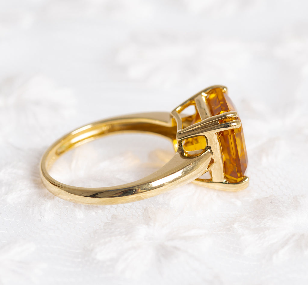 5 Carat Natural Citrine Gemstone Ring In 9ct Gold Square Cut Gem  (A1380)