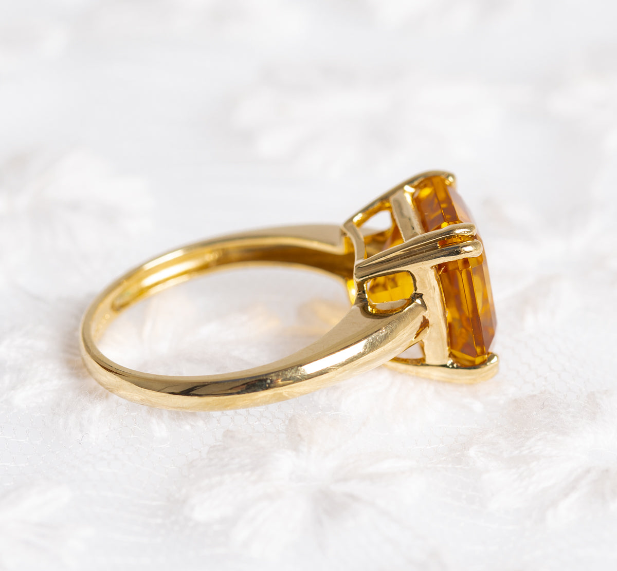 5 Carat Natural Citrine Gemstone Ring In 9ct Gold Square Cut Gem  (A1380)