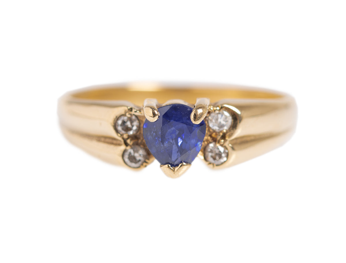 Natural Blue Sapphire Gemstone Ring In 9 Carat Gold With Four Diamonds Vintage  (A1383)