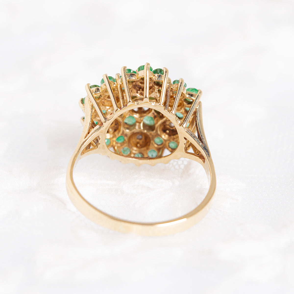 9ct Gold Emerald & Diamond Ring Large Cocktail Cluster Vintage 9K 1990's (A1384)