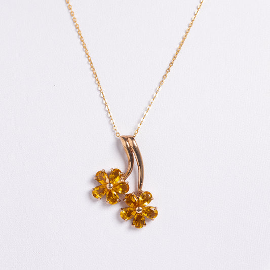 Citrine Flowers With Stems Design Pendant 9ct Gold With Fine 14K Gold Chain  (A1389)