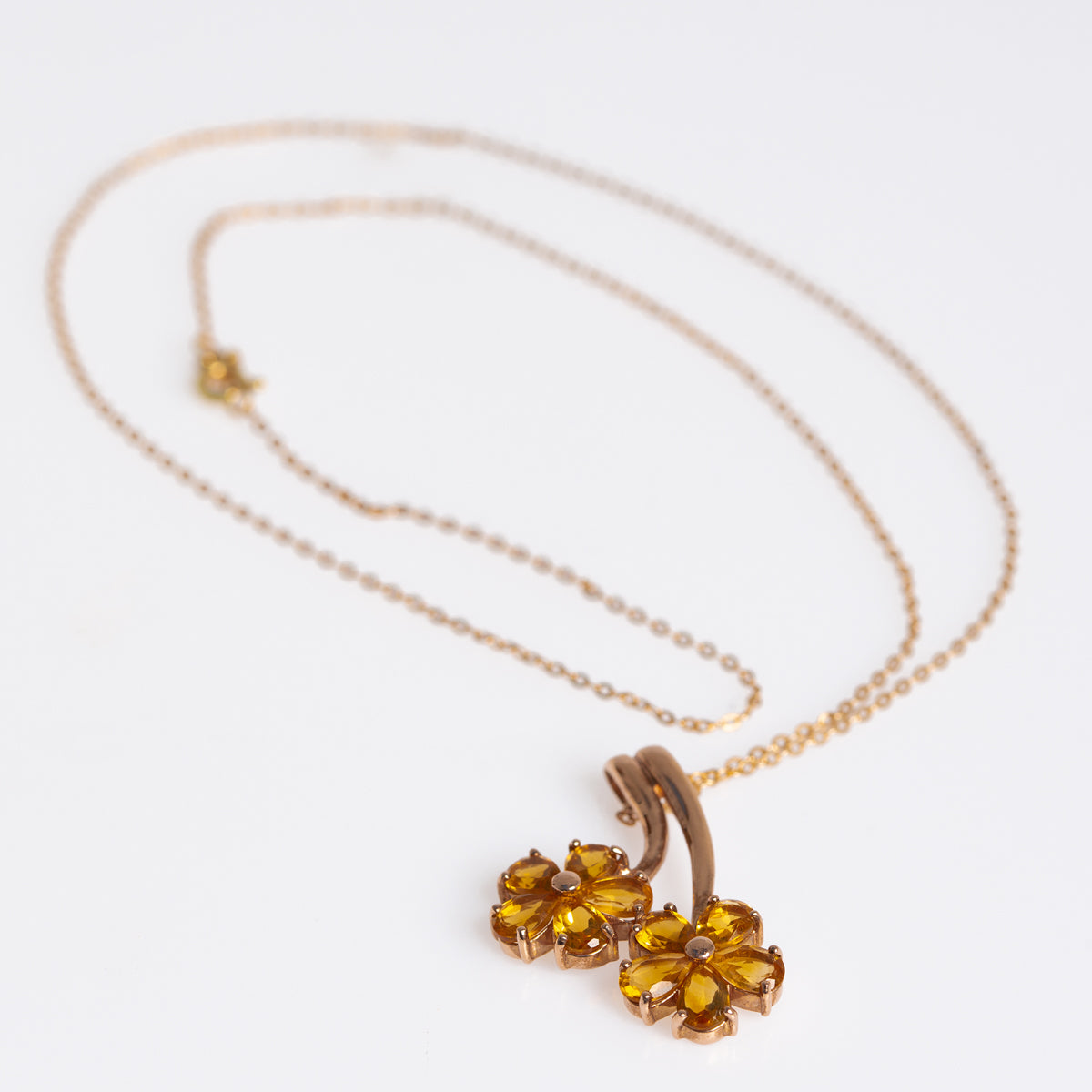 Citrine Flowers With Stems Design Pendant 9ct Gold With Fine 14K Gold Chain  (A1389)