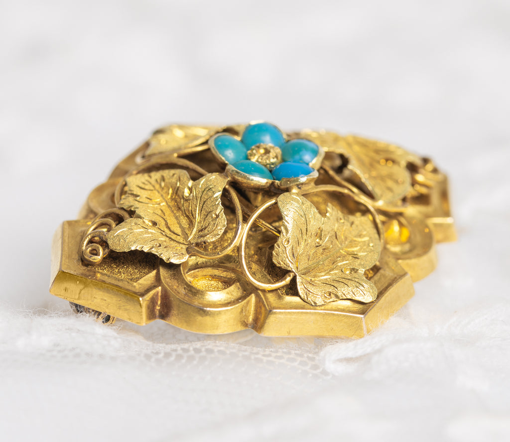 Antique Victorian 15ct 15K Gold & Turquoise Sweetheart / Remembrance Brooch/Pin (A1393)