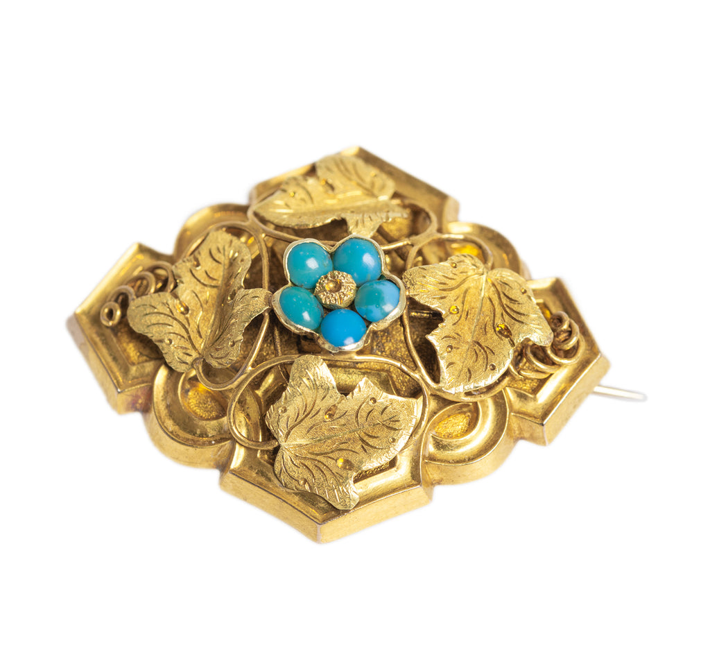 Antique Victorian 15ct 15K Gold & Turquoise Sweetheart / Remembrance Brooch/Pin (A1393)