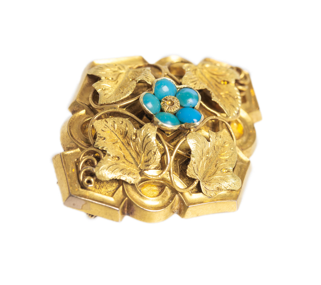 Antique Victorian 15ct 15K Gold & Turquoise Sweetheart / Remembrance Brooch/Pin (A1393)