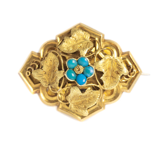 Antique Victorian 18ct Gold & Turquoise Sweetheart / Remembrance Brooch / Pin (A1393)