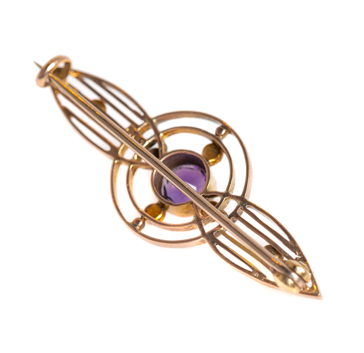 Antique Art Deco Gold Brooch 9 Carat Seed Pearls & Amethyst (A1394)