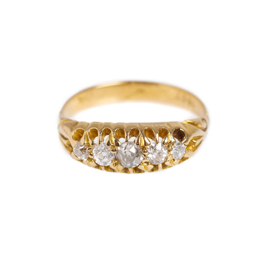 Antique Edwardian Five Diamond Gemstone Ring In 18ct Gold UK Size K  (A1397)