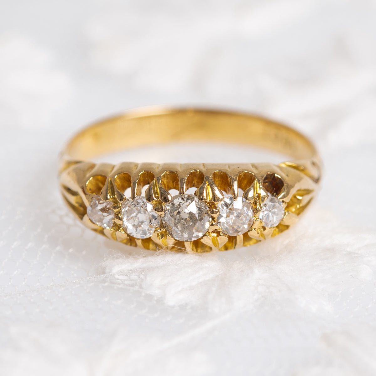 Antique Edwardian Five Diamond Gemstone Ring In 18ct Gold UK Size K  (A1397)