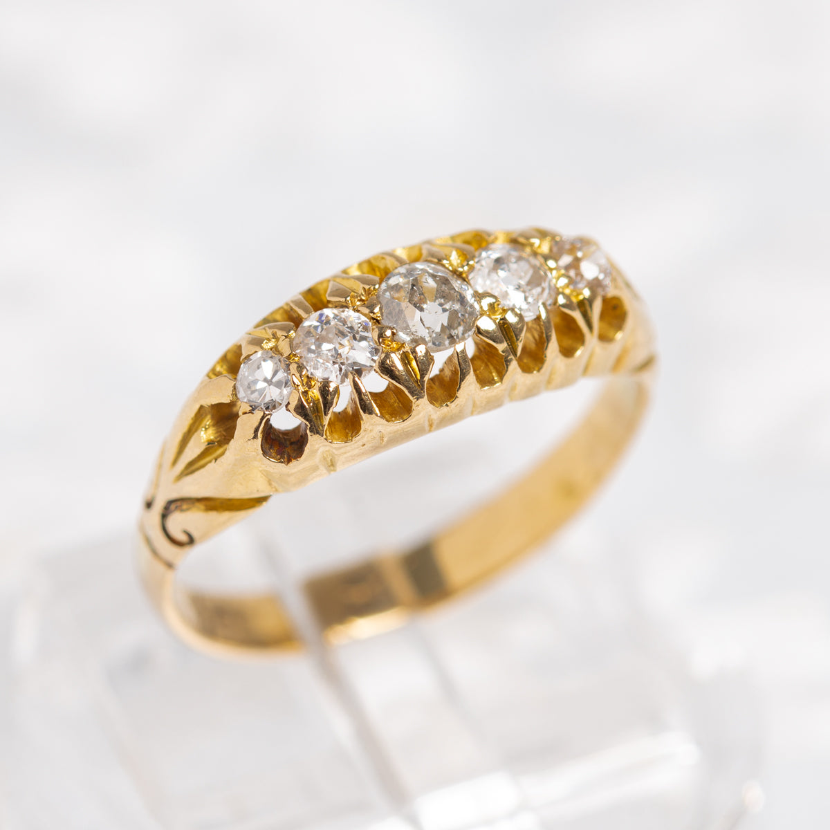 Antique Edwardian Five Diamond Gemstone Ring In 18ct Gold UK Size K  (A1397)