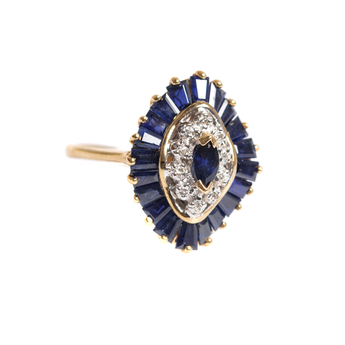 9ct Gold Natural Sapphire & Diamond Gemstone Cocktail Ring Halo Design UK Size M (A1403)