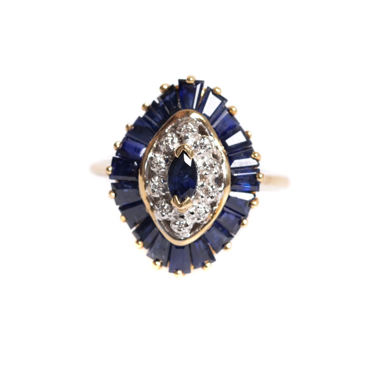 9ct Gold Natural Sapphire & Diamond Gemstone Cocktail Ring Halo Design UK Size M (A1403)