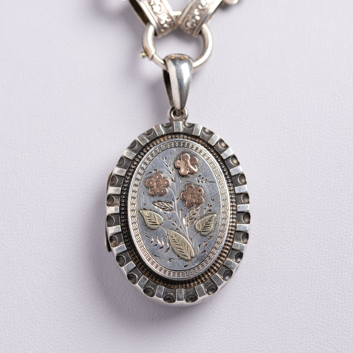 Antique Victorian Sterling Silver & Gold Book Chain & Locket Adie & Lovekin (A1409)