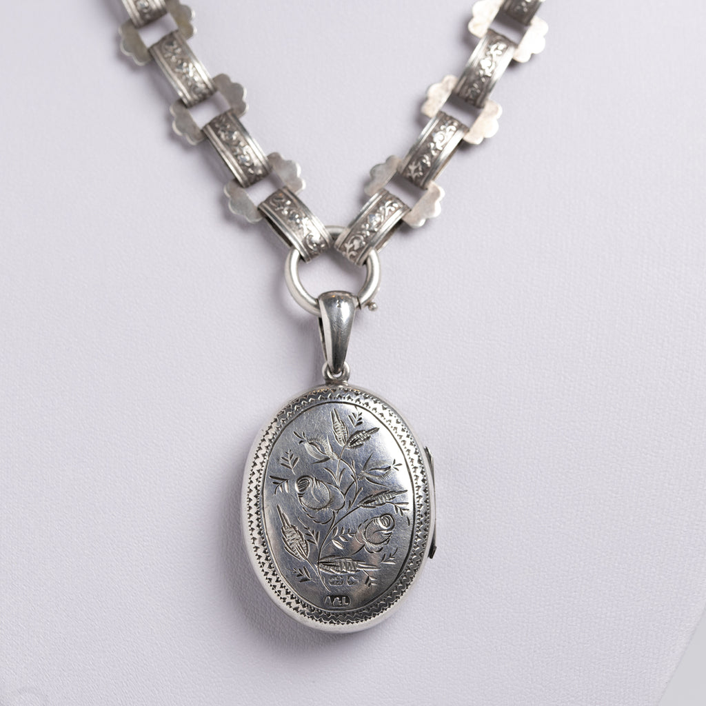 Antique Victorian Sterling Silver & Gold Book Chain & Locket Adie & Lovekin (A1409)