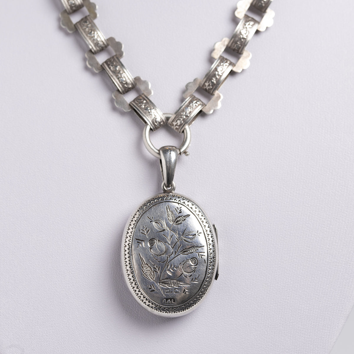 Antique Victorian Sterling Silver & Gold Book Chain & Locket Adie & Lovekin (A1409)