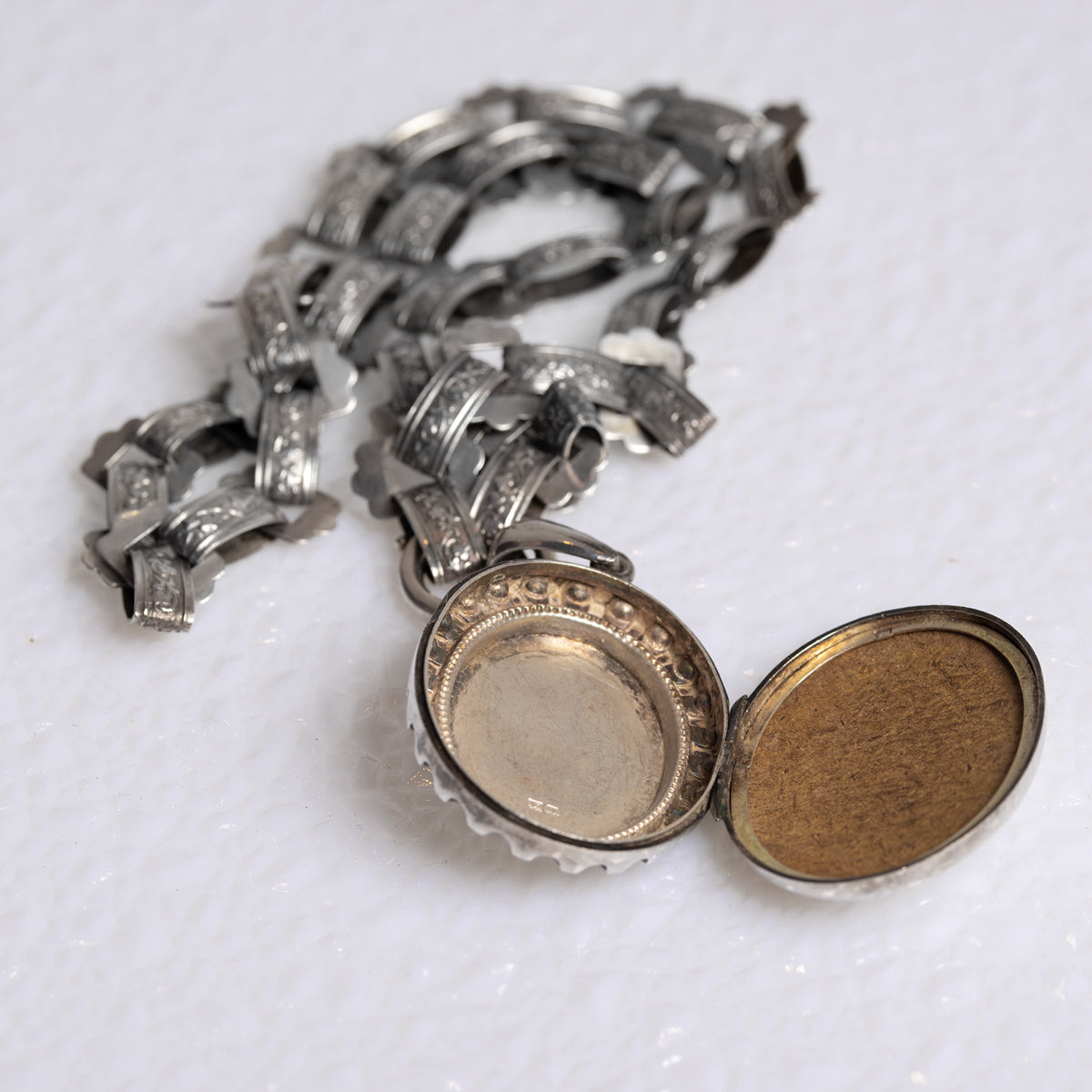 Antique Victorian Sterling Silver & Gold Book Chain & Locket Adie & Lovekin (A1409)