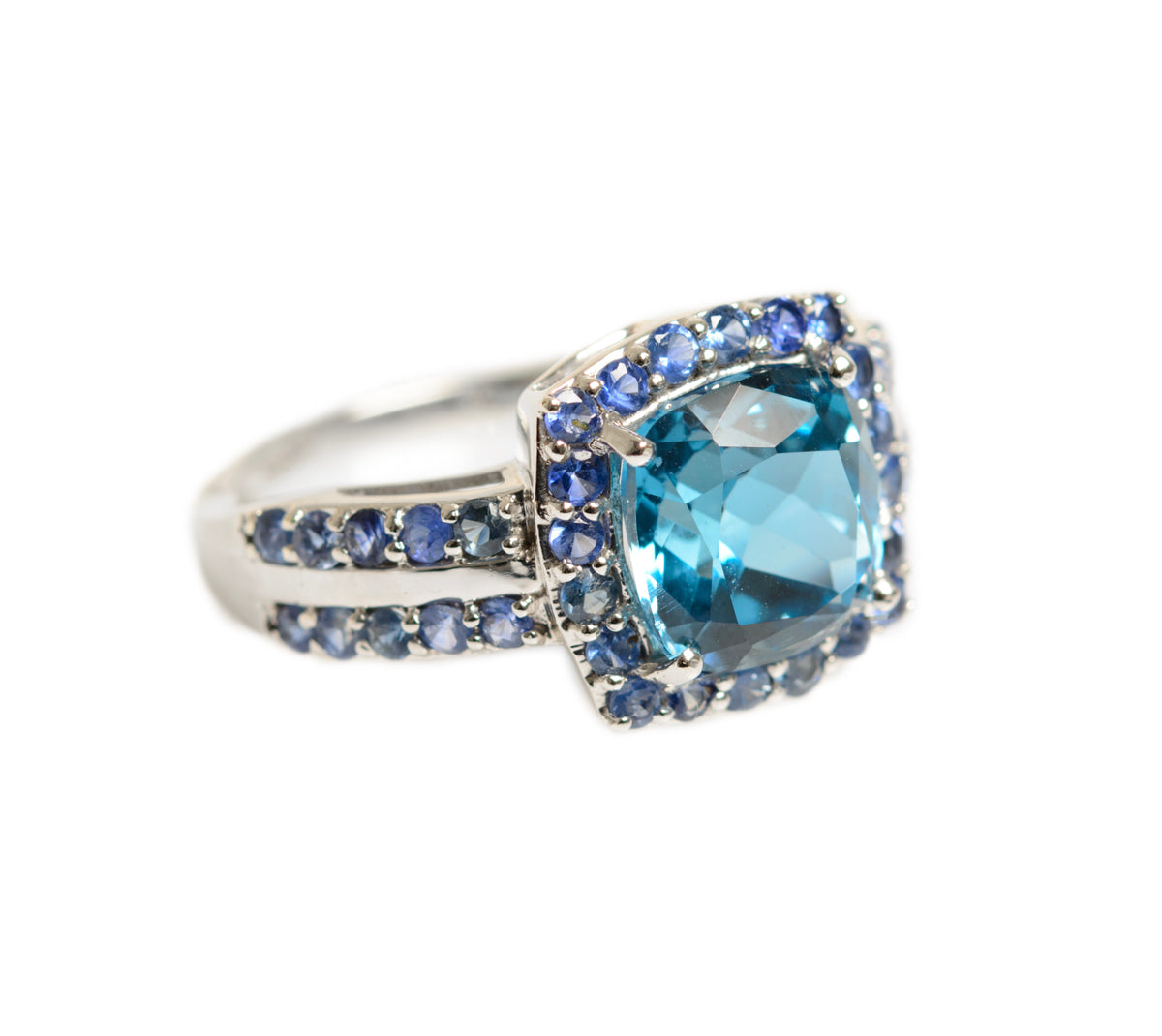 9ct White Gold Ring 2.8 Carat Blue Topaz & Tanzanite Natural Gemstones UK Size J (A1418)