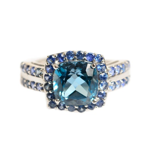 9ct White Gold Ring 2.8 Carat Blue Topaz & Tanzanite Natural Gemstones UK Size J (A1418)