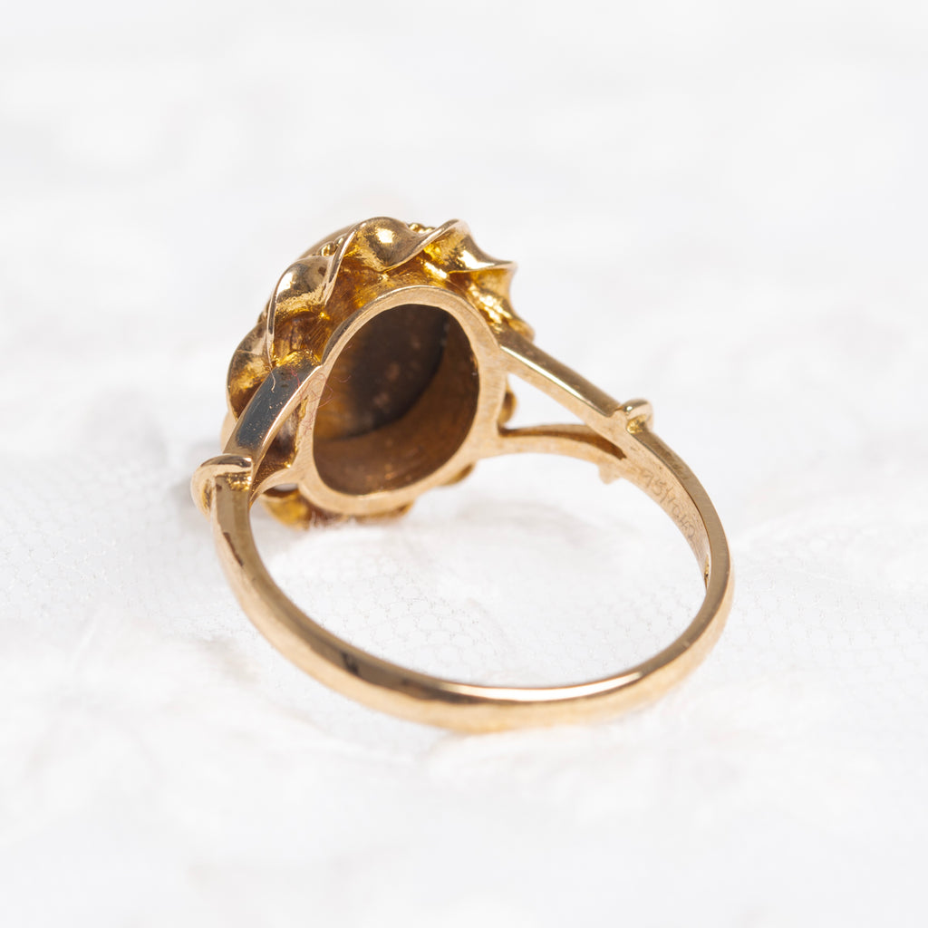 Vintage Tigers Eye Gemstone Ring 9ct Gold Rope Twist Mount Retro Jewelry (A1428)