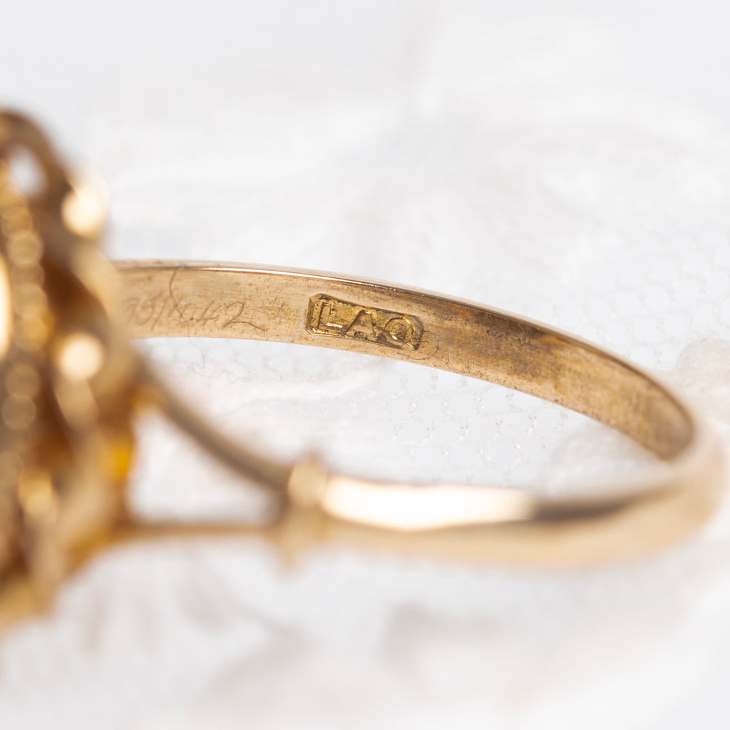 Vintage Tigers Eye Gemstone Ring 9ct Gold Rope Twist Mount Retro Jewelry (A1428)