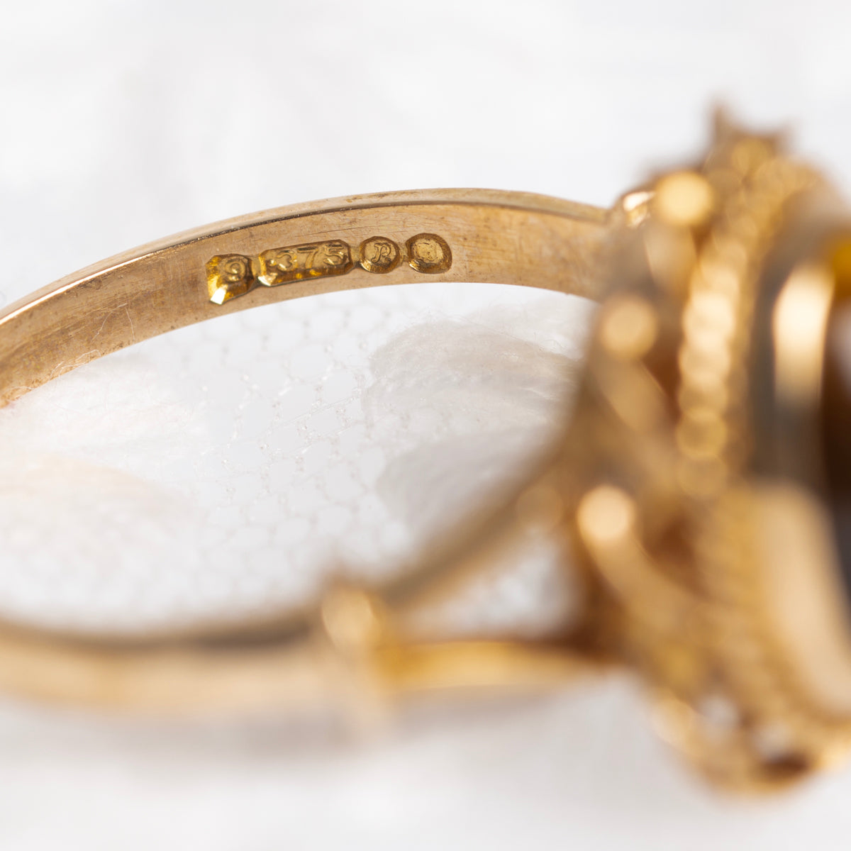 Vintage Tigers Eye Gemstone Ring 9ct Gold Rope Twist Mount Retro Jewelry (A1428)
