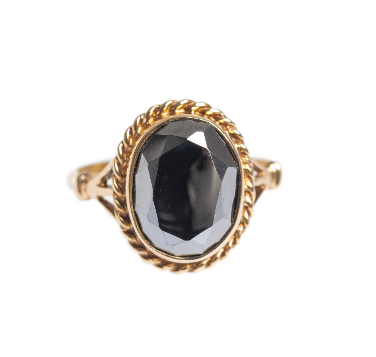 Vintage 9ct Gold Gemstone Ring Oval Facet Cut Hematite 1960's UK Size M (A1429)