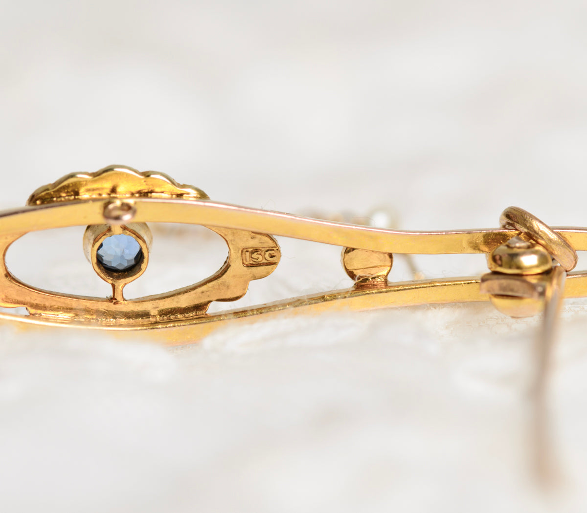 Antique Belle Epoque Ladies 15ct Gold Natural Sapphire & Pearl Brooch/Pin  (A1434)
