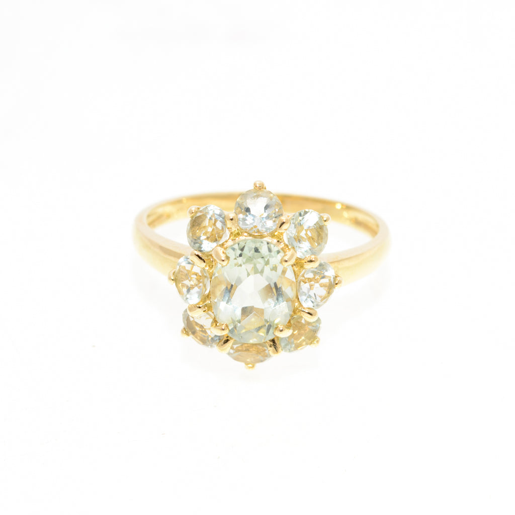 9ct Gold & Green Prasiolite Cluster Ring 1.3 Carat Gemstone UK Size T  (A1438)